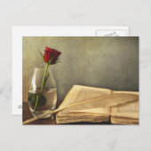 Antiquitätenbuch und Rose Postkarte (Vorne/Hinten)
