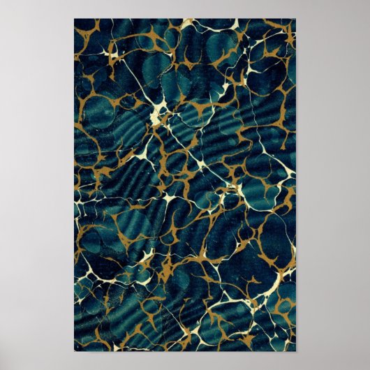 Antiquitätenbuchbinderei Marbled Endpaper Blue Mar Poster (Vorne)