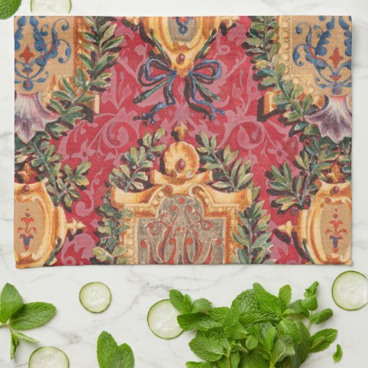 Antiquitätendekoration französisches Blumenmuster Geschirrtuch (Gefaltet)