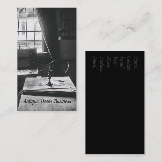 Antiquitätendekoration Räume Tischfenster rustikal Visitenkarte (Vorne/Hinten)