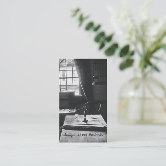 Antiquitätendekoration Räume Tischfenster rustikal Visitenkarte (Stehend Vorderseite)