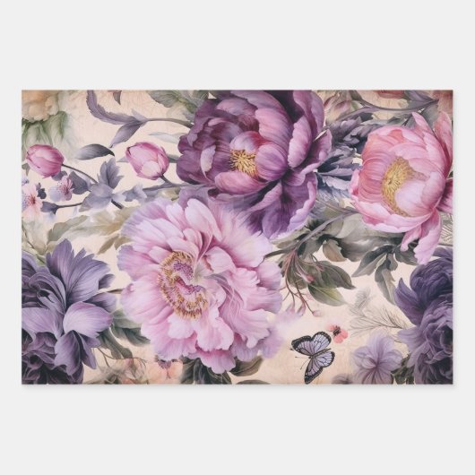 Antiquitätendekoupage aus Blumen und Schmetterling Geschenkpapier Set (Vorderseite)