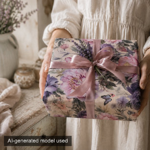 Antiquitätendekoupage aus Blumen und Schmetterling Geschenkpapier Set