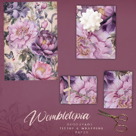 Antiquitätendekoupage aus Blumen und Schmetterling Geschenkpapier Set
