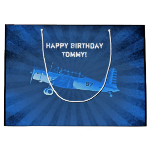 Antiquitätenflugzeug CUSTOM Retro Blau Große Geschenktüte