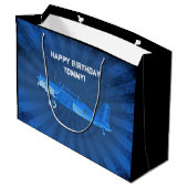 Antiquitätenflugzeug CUSTOM Retro Blau Große Geschenktüte (Rückseite Schrägansicht)