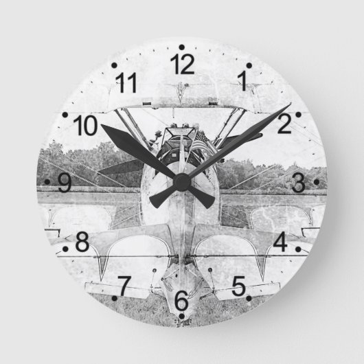 Antiquitätenflugzeug Retro B&W Runde Wanduhr (Vorderseite)