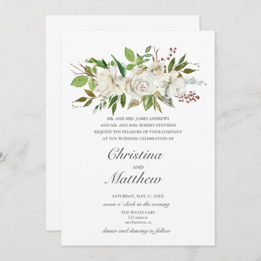 Antiquitätengarten Weißer Blume Einladung (Vorne/Hinten)