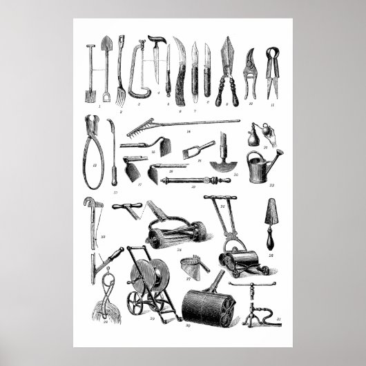 Antiquitätengartenwerkzeuge Gartenlieferladen Poster (Vorne)