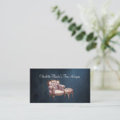 Antiquitätengeschäft, eleganter Vintager Stuhl und Visitenkarte (Stehend Vorderseite)