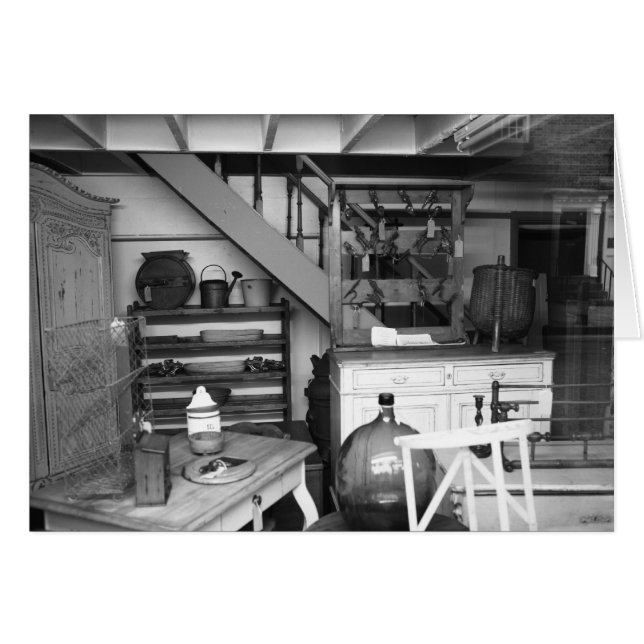 Antiquitätengeschäft Schwarzweißkarte (Vorderseite (Horizontal))