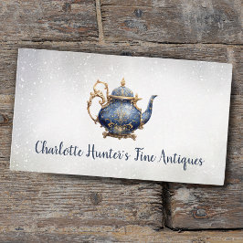 Antiquitätengeschäft, Vintage Teekanne, Gold und B Visitenkarte