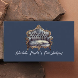 Antiquitätengeschäft, Vintages altes Sofa, Gold un Visitenkarte