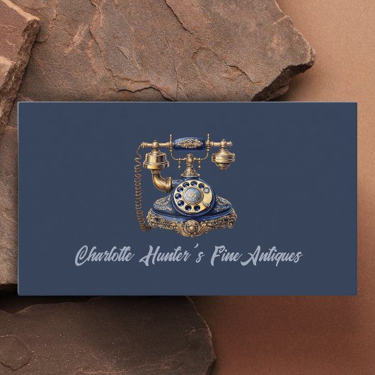 Antiquitätengeschäft, Vintages altes Telefon, Gold Visitenkarte