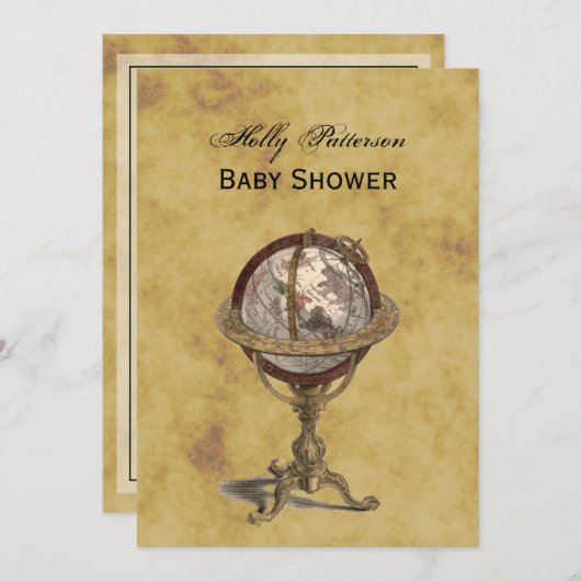 Antiquitätenglobe, störende BG / Babydusche Einladung (Vorne/Hinten)