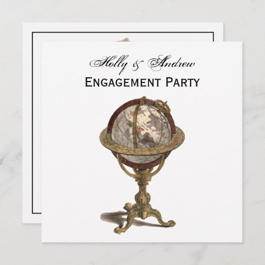 Antiquitätenglobe, weißer BG-SQ-Verlobung Einladung (Vorne/Hinten)