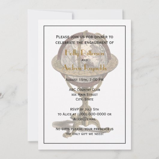 Antiquitätenglobe, Weißer BG V Verlobung Einladung (Rückseite)