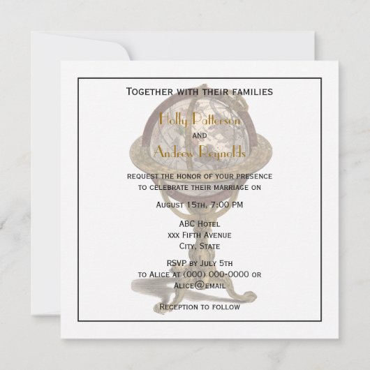 Antiquitätenglobe, White BG SQ Hochzeit Einladung (Rückseite)