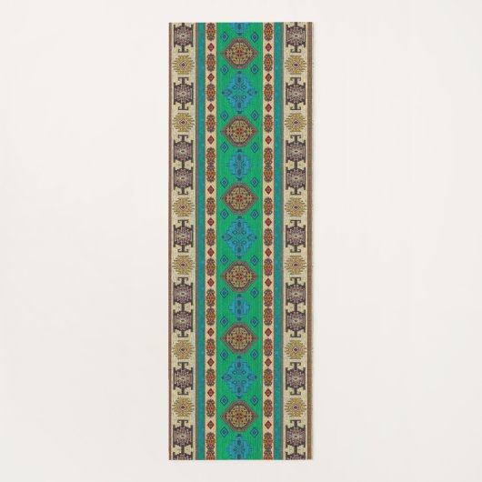 Antiquitätengrün Türkisch Ottoman Kilim Rug Yogamatte (Rückseite)