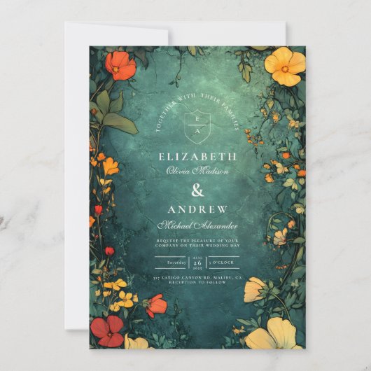 Antiquitätenhochzeit im Blumenstil Einladung (Vorderseite)