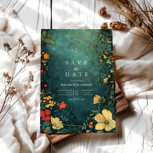 Antiquitätenhochzeit im Blumenstil Save The Date