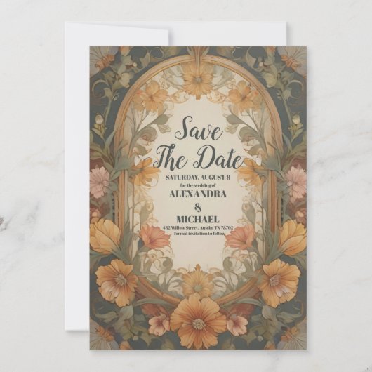 Antiquitätenhochzeit im Blumenstil Save The Date (Vorderseite)