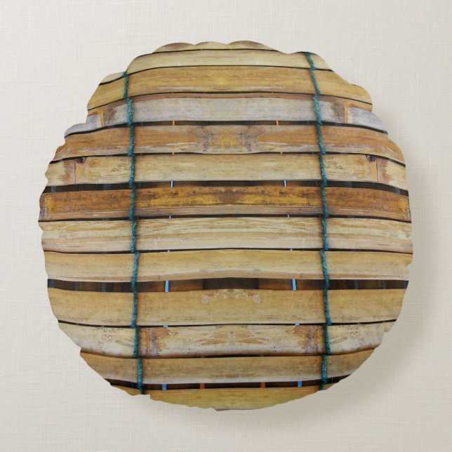 Antiquitätenholz Holzlatten Rundes Kissen (Vorderseite)