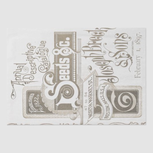 Antiquitätenkatalog Typografie Decoupage Taupe Seidenpapier (Vorderseite)