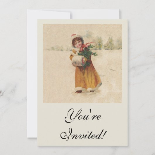 Antiquitätenmädchen Winterkind Einladung (Vorderseite)