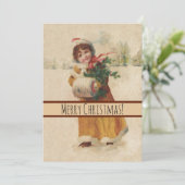 Antiquitätenmädchen Winterkind Feiertagskarte (Stehend Vorderseite)