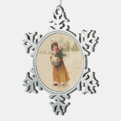 Antiquitätenmädchen Winterkind Schneeflocken Zinn-Ornament (Rechts)