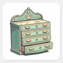 Antiquitätenmöbel, Kommode, Cartoon, Quadratischer Aufkleber