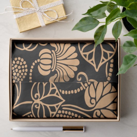 Antiquitätenmuster Orange auf schwarz Seidenpapier (Geschenk)