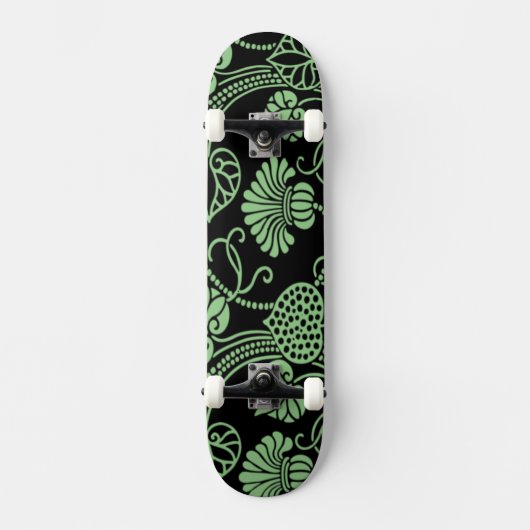 Antiquitätenmuster Schwarz und Grün Skateboard (Vorderseite)