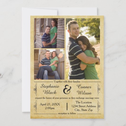 Antiquitätenpapier 3 Fotos - Einladung zur Hochzei (Vorderseite)