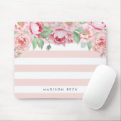 Antiquitätenpeony & Blush Pink Streifen Mousepad (Mit Mouse)