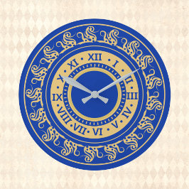 Antiquitätenschauen tiefblaue und goldene Mittelal Große Wanduhr