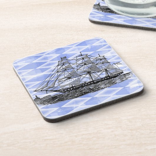 Antiquitätenschiff auf blau untersetzer (Linke Seite)