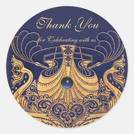 Antiquitätenschiff, Delphine, Gold, Navy Blue "Dan Runder Aufkleber (Vorderseite)