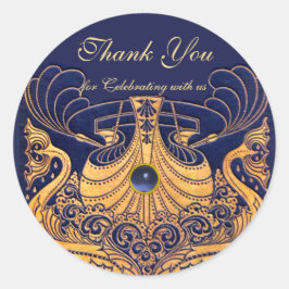 Antiquitätenschiff, Delphine, Gold, Navy Blue "Dan Runder Aufkleber