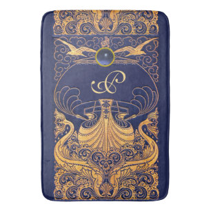 Antiquitätenschiff, Delphine, Gold, Navy Blue Mono Badematte