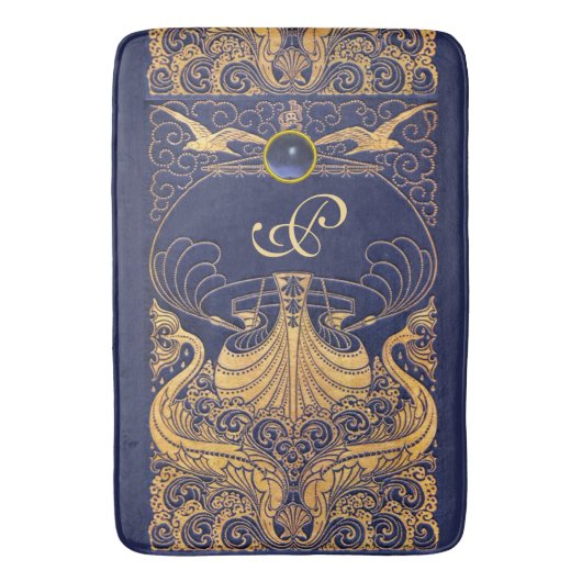 Antiquitätenschiff, Delphine, Gold, Navy Blue Mono Badematte (Vorderseite Vertikal)