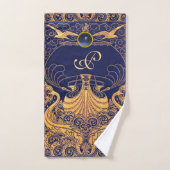 Antiquitätenschiff, Delphine, Gold, Navy Blue Mono Badhandtuch Set (Handtuch)