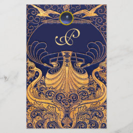 Antiquitätenschiff, Delphine, Gold, Navy Blue Mono Briefpapier