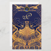 Antiquitätenschiff, Delphine, Gold, Navy Blue Mono Briefpapier (Vorne/Hinten)