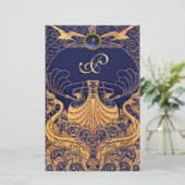 Antiquitätenschiff, Delphine, Gold, Navy Blue Mono Briefpapier (Stehend Vorderseite)