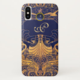 Antiquitätenschiff, Delphine, Gold, Navy Blue Mono Case-Mate iPhone Hülle