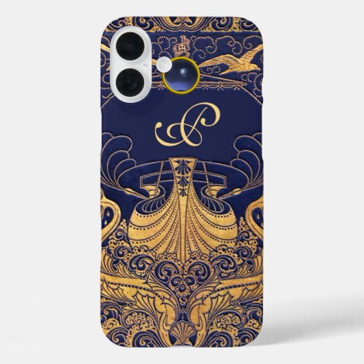 Antiquitätenschiff, Delphine, Gold, Navy Blue Mono Case-Mate iPhone Hülle (Rückseite)