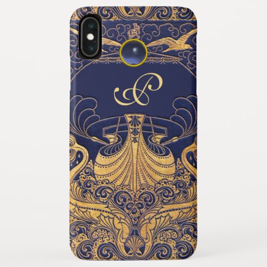 Antiquitätenschiff, Delphine, Gold, Navy Blue Mono Case-Mate iPhone Hülle (Rückseite)