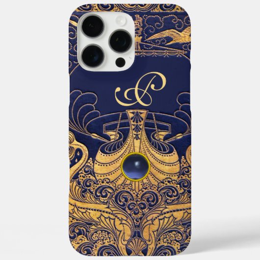 Antiquitätenschiff, Delphine, Gold, Navy Blue Mono Case-Mate iPhone Hülle (Rückseite)